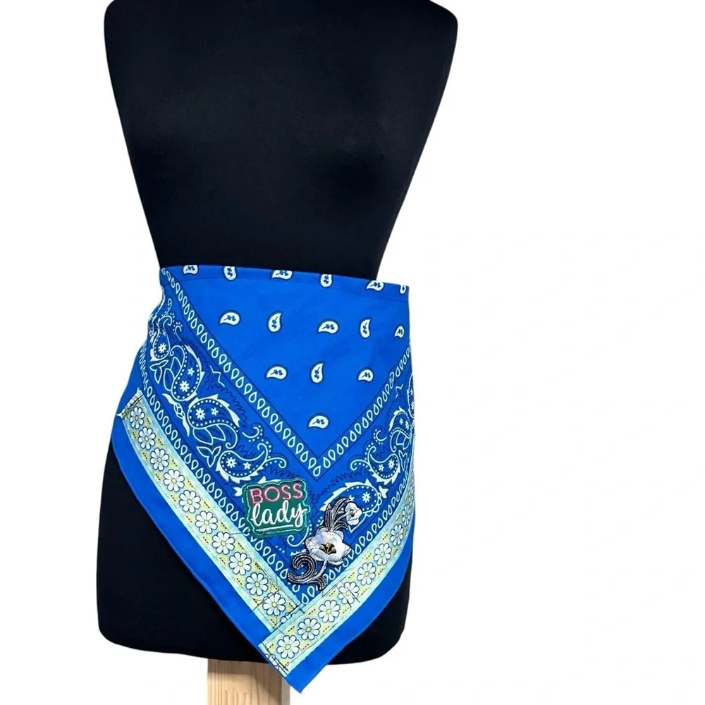Choker Blue Bandana Cowgirl Collar Scarf Hand Crafted Head Neck Neckerchief